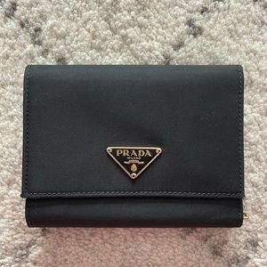 Gently used Prada trifold black nylon wallet
